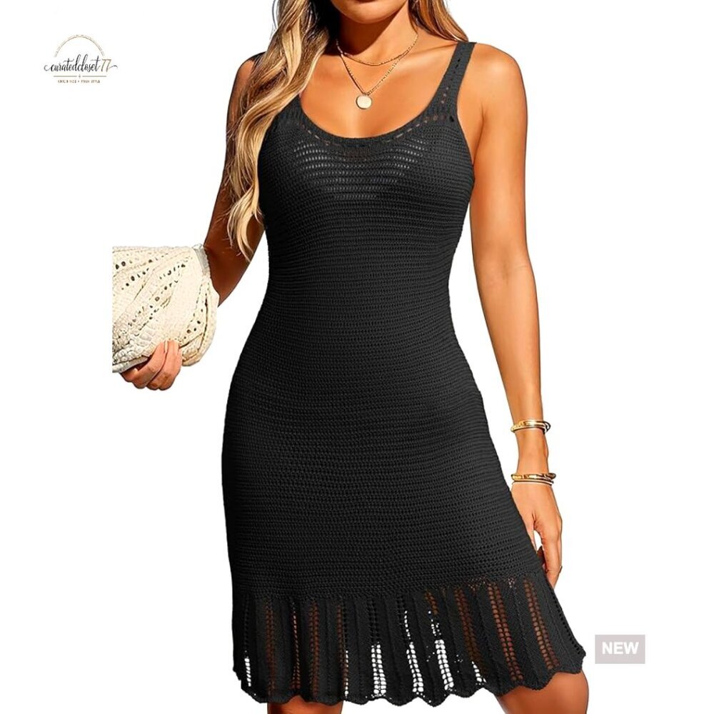 Crochet Knit Swimsuit Coverup Dress Flowey Beach Resort Wear